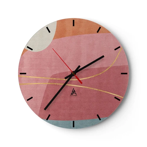 Zegar ścienny - Pastelowa kompozycja z nicią złota - 30x30 cm