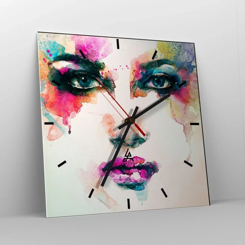 Zegar ścienny - Portret malowany tęczą - 30x30 cm