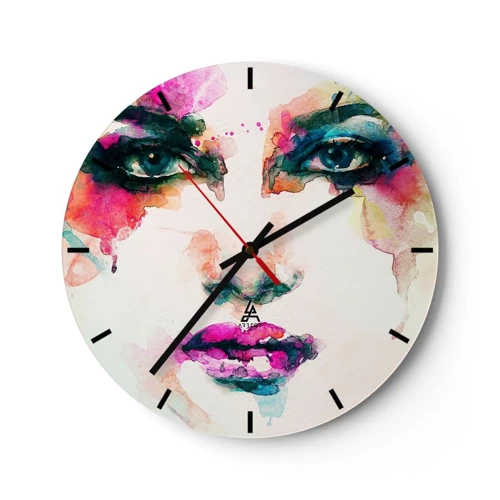 Zegar ścienny - Portret malowany tęczą - 30x30 cm