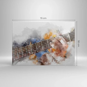 Obraz na płótnie - Poezja między strunami - Abstrakcyjny obraz ręki grającej na gitarze - 70x50cm