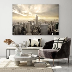 Obraz na szkle - Nowy Jork utkany z szarości - Panorama miasta z wieżowcami i Empire State Building - 70x50cm